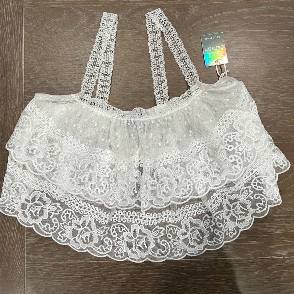 NWT Forever 21 Lace Mesh Sheer Flowy Crop Top